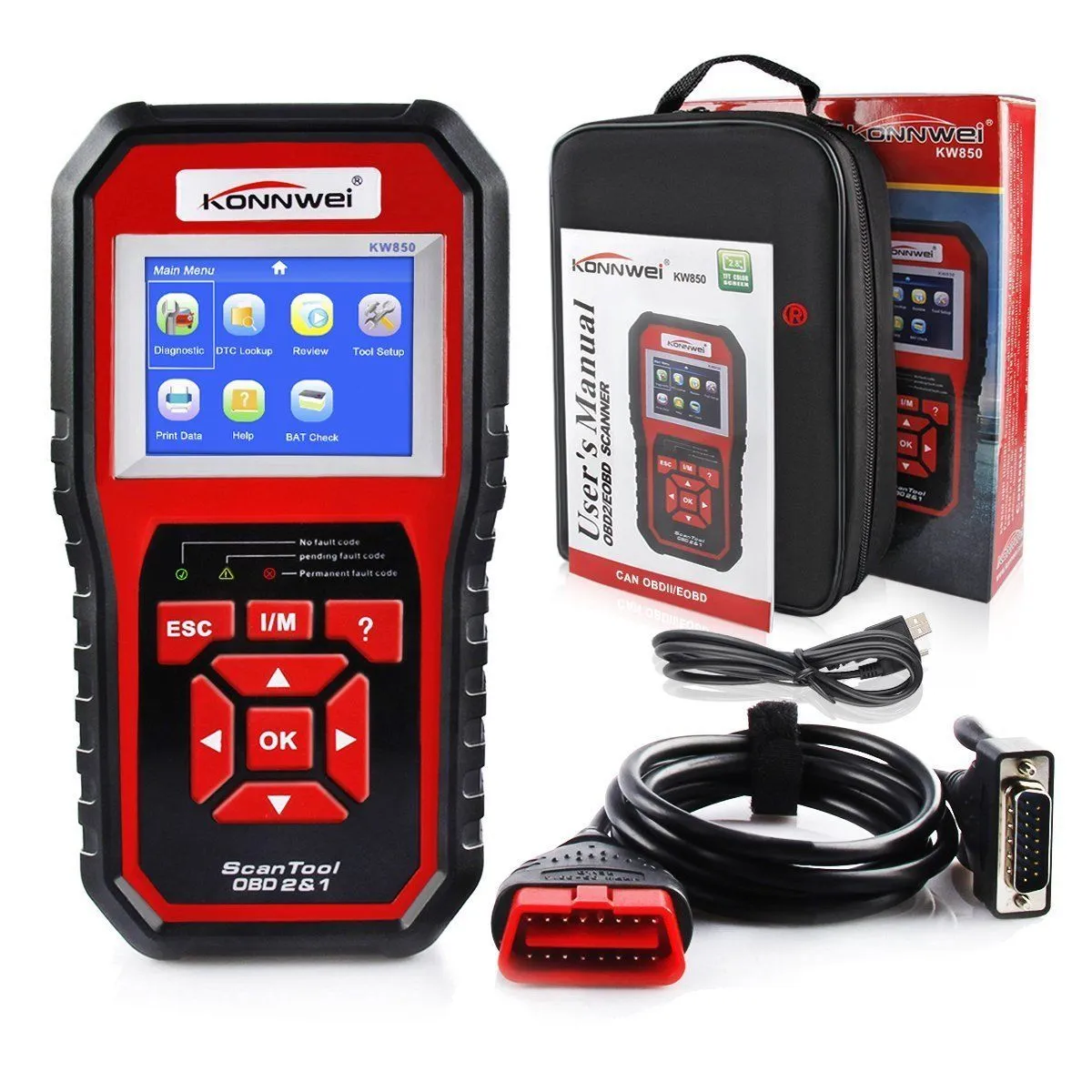 새로운 Konnwei KW850 OBDII OBD2 EOBD 자동차 자동 코드 리더 진단 스캐너 도구 12V 소매 박스 업 DHL 227E