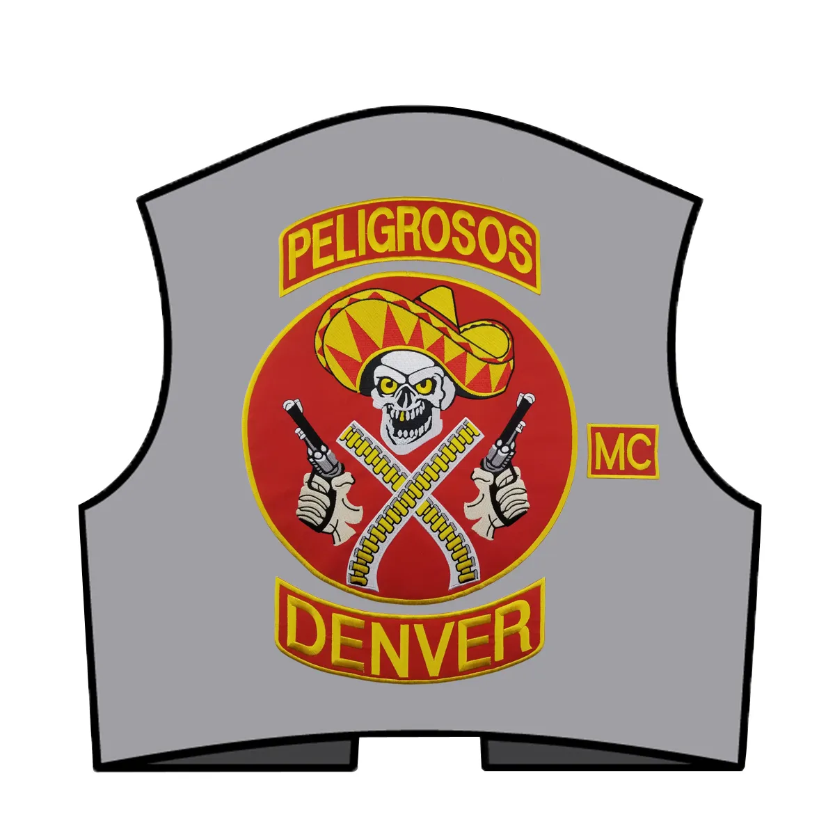 PELIGROSOS  Red  Motorcycle Club Vest Jacket Biker MC Embroidery Patches Iron on Large Back Patches