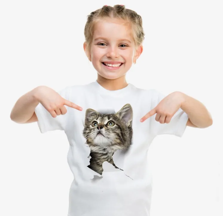 Tryckt 3D -katter för män Kvinnor och barn Söt familj Kort ärm T -skjortor Summer Casual Tops Ops