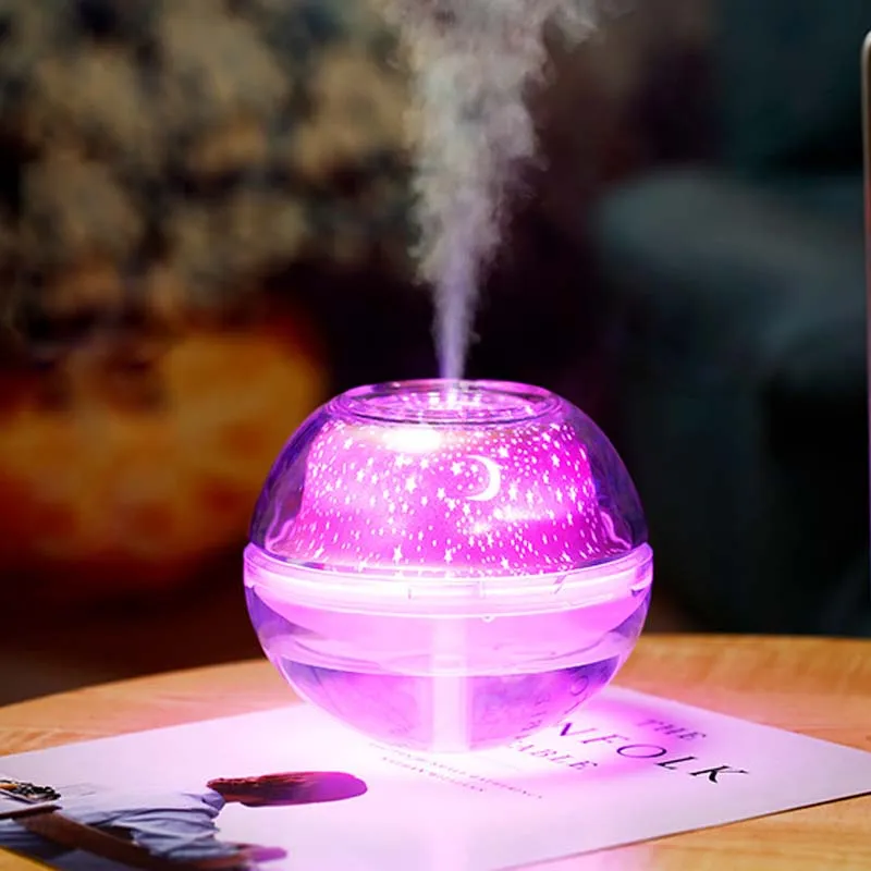 Ny kristallprojektionslampa Humidifier LED Night Light Colorful Color Projector Hushåll MINI luftfuktare Aromaterapi Machine292V