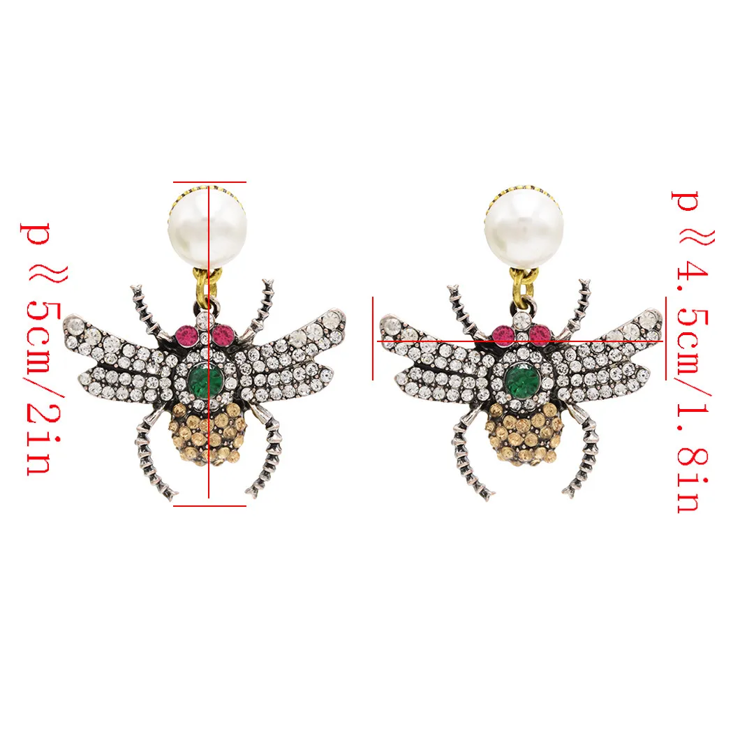 Idealway New Fashion Personality Women Pear Stud Crystal Rhinestone Drop Earring Insect Shaped Dingle Wedding Party Jewelry2713