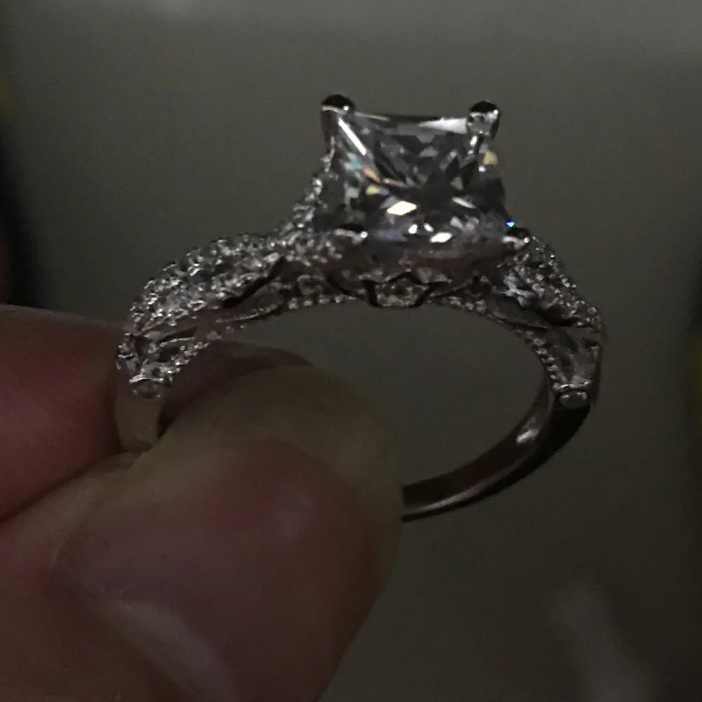 Kadınlar Vintage Ring El yapımı prenses kesim 2CT Diamond 925 STERLING Gümüş Nişan Düğün Bando Yüzüğü 287b