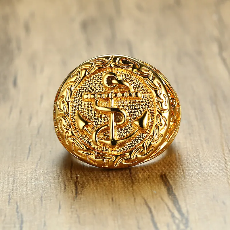 Meaeguet винтажное кольцо с якорем с узором орла для мужчин в стиле хип-хоп, рок, золотого цвета, нержавеющая сталь 316L, ювелирные изделия для вечеринок265s