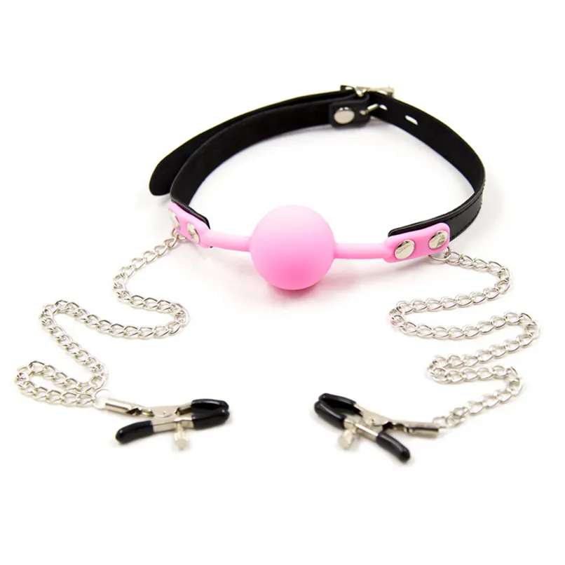 Silicone Ball Gag Open Mouth Gag avec des pinces de mamelon Game Adult Game Fetish Erotic Sex Products Bondage Restraint Sex Toys for Couples1527153