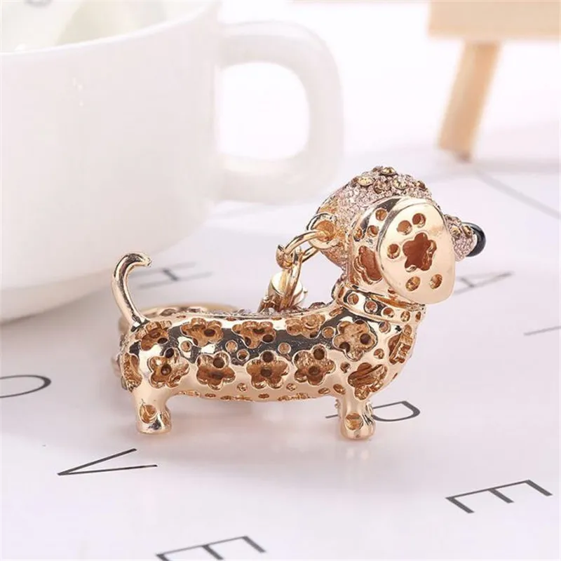 Rhinestone Crystal Dog Dachshund Keychain Bag Charm Pendant Keys Chain Holder Key Ring Jewelry For Women Girl Gift 6C0804295t