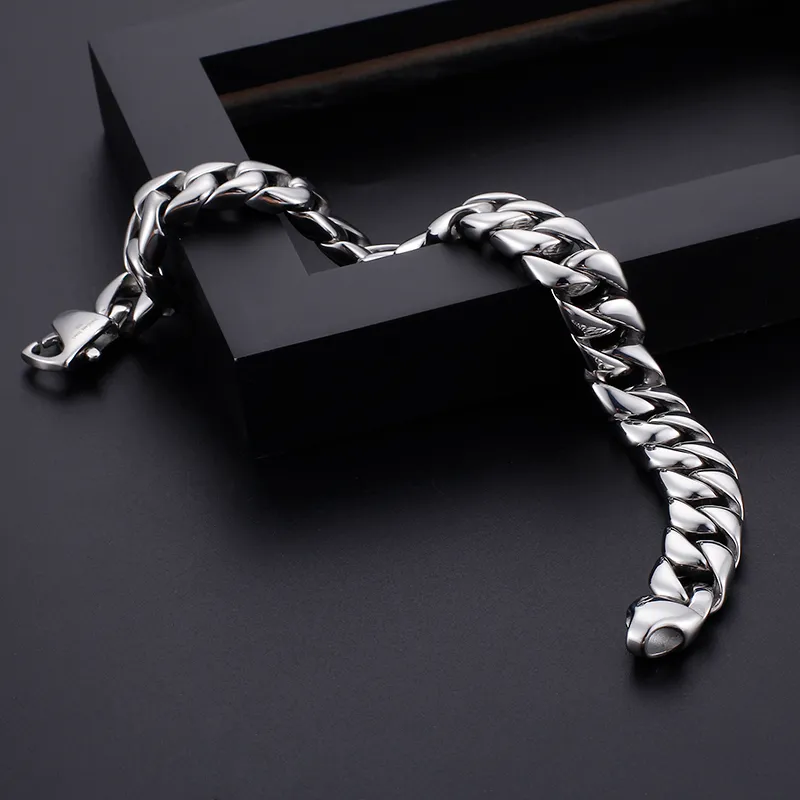 Bracelet en chaîne plaqué or pour hommes et femmes, 23cm, 9 pouces, 12mm, à la mode, en acier inoxydable, à maillons cubains, bijoux 284N