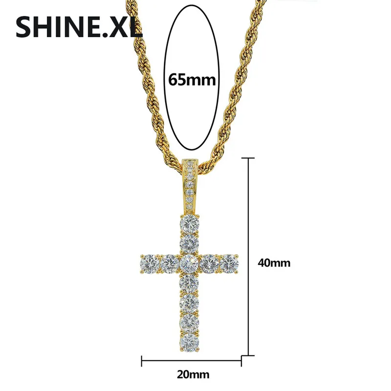 New Ankh Key Pendant Necklace Hip Hop Iced Out All Zircon Gold Color Cross Chains for Male & Women2911