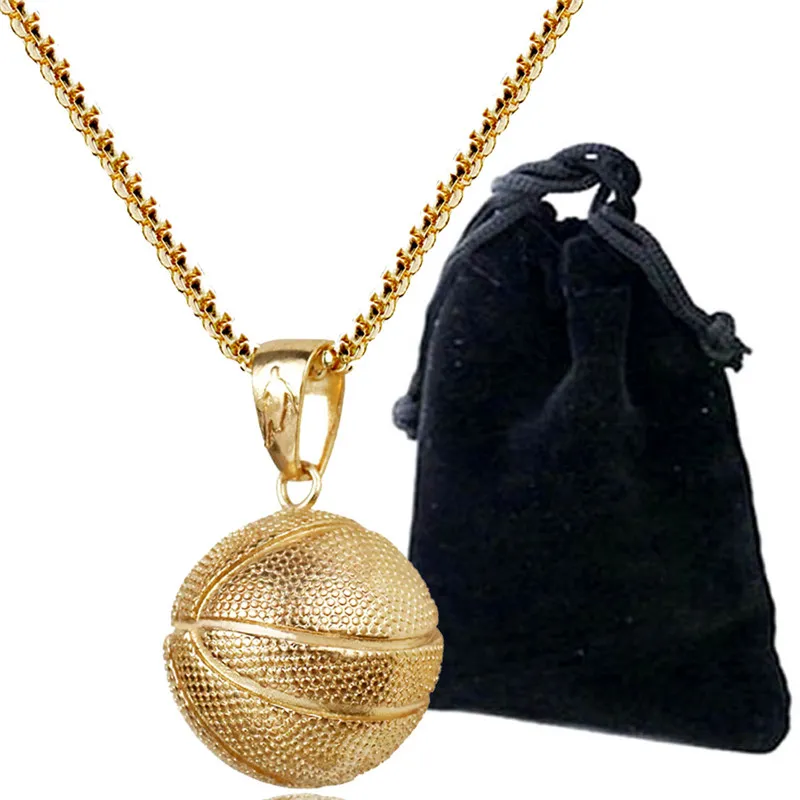 Basketball Pendant Necklace Gold Stainless Steel Chain Necklace Women Men Sport Hip Hop Jewelry Basketball Football Lovers Gift268q