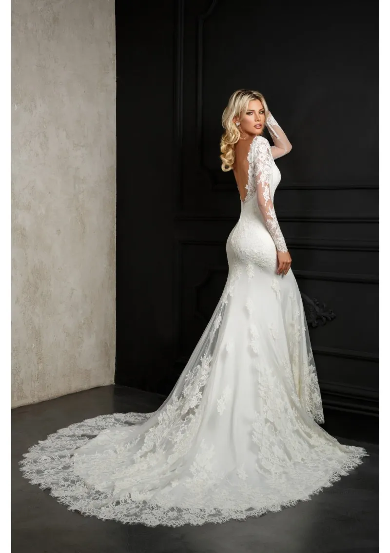 bien savvy bridal gowns mermaid wedding dress full lace appliqued backless beach long sleeves wedding dresses vestido de novia