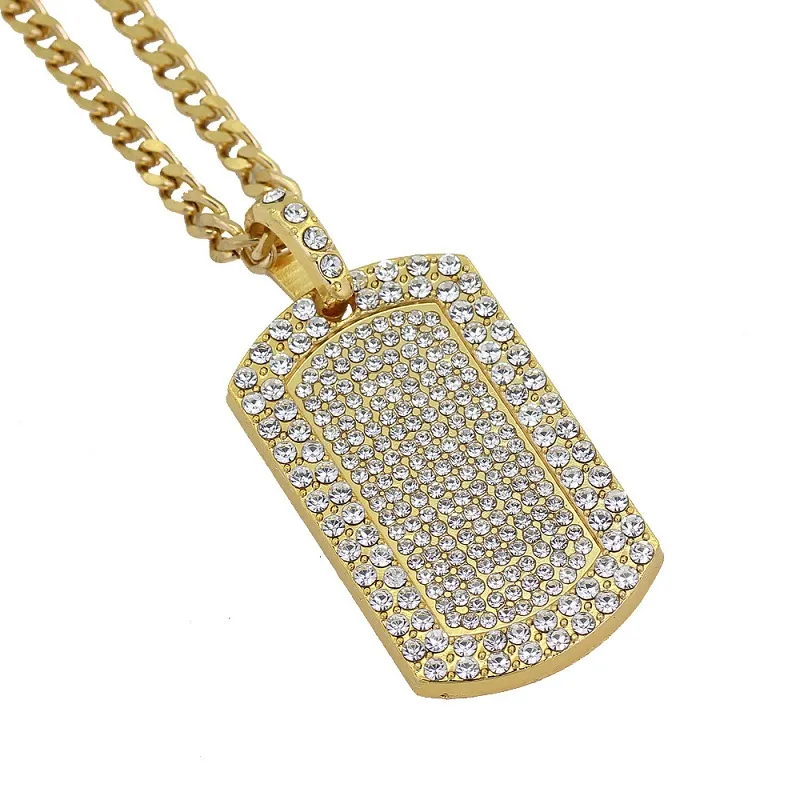 Collier Hip Hop pour hommes, bijoux en strass complet, pendentif avec étiquette de chien glacé, colliers en or pour hommes 161E