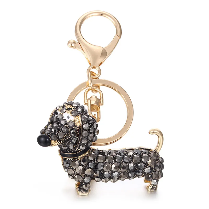 Rhinestone Crystal Dog Dachshund Keychain Bag Charm Pendant Keys Chain Holder Key Ring Jewelry For Women Girl Gift 6C0804295t