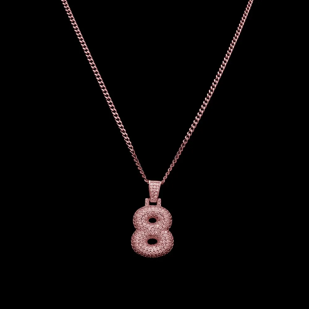 Bling CZ Ciondolo con numero di bolle ghiacciate personalizzate 0-9 con catena di corda Numeri di rame Oro Argento Colore oro rosa Fascino Hiphop Collana3120