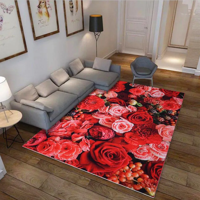 Противоскользящий цветок с 3D-принтом для гостиной, большой ковер для кабинета, напольный коврик, чайный столик, подставка для ног, коврик для двери в вестибюле, эркер, подушка, легко мыть2843