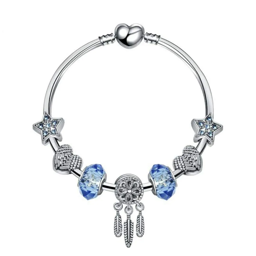 Uroki pasujące do bransoletki Blue Star Beads Dream Catcher Dangle Pendant Bangle Love Bead DIY Wedding Jewelry Akcesoria338d