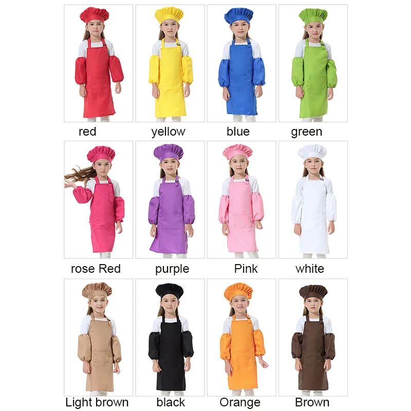 Adorable work apron Children Kitchen Waists Kids Aprons with Sleeve&Chef Hats for Painting Cooking Baking Printable LOGO DHL