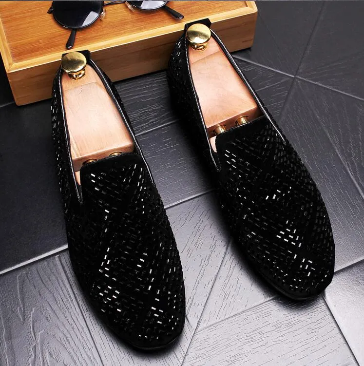 New Style Men loafers Silver Black Diamond Rhinestones Spiked Loafers fashion Rivets shoes Wedding Party Shoes G118