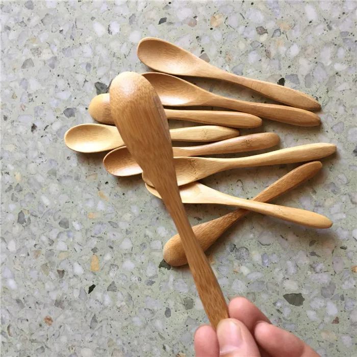 Small Bamboo Spoon 13.5cm Natural Spoons Durable for Cafe Coffee Tea Honey Sugar Salt Jam Mustard Ice Cream Handmade Utensils