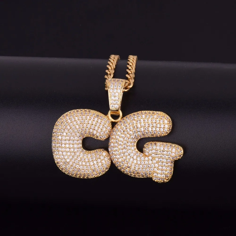 A-Z Nome personalizzato Bubble Lettere Collane Ciondolo Bling Zircone cubico Gioielli Hip Hop i con catena cubana s267M