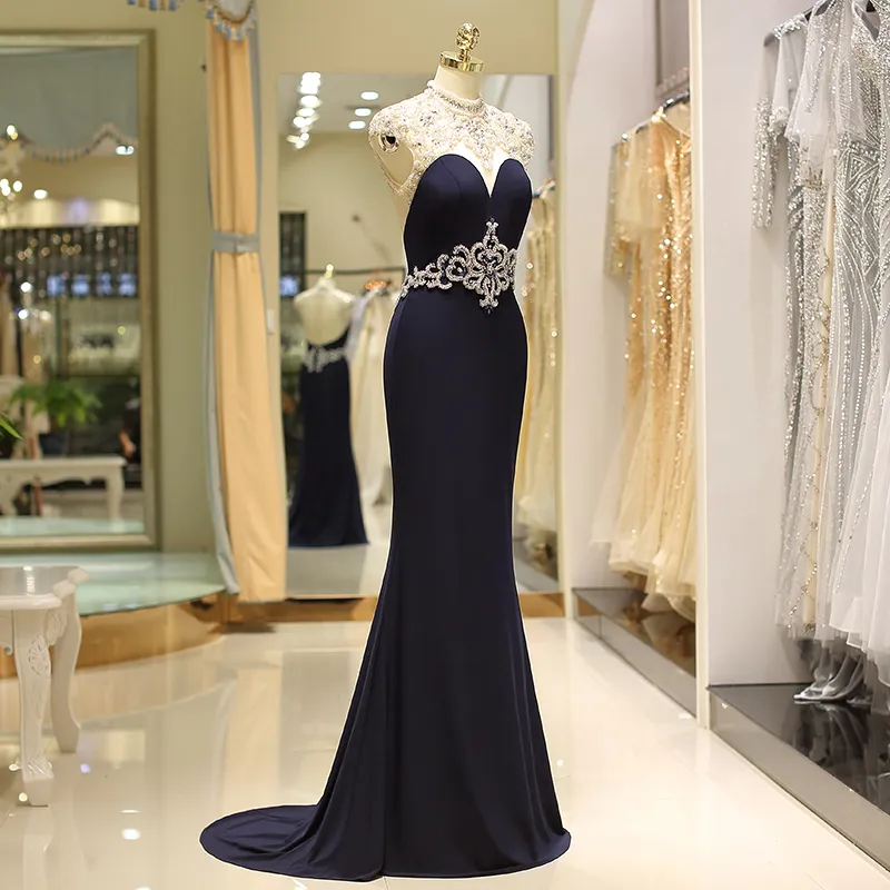 Dark 60724 Navy Vintage Devel Dresses High Neck Slights Prom shipper with the skense save size us2-16 oborty party bords