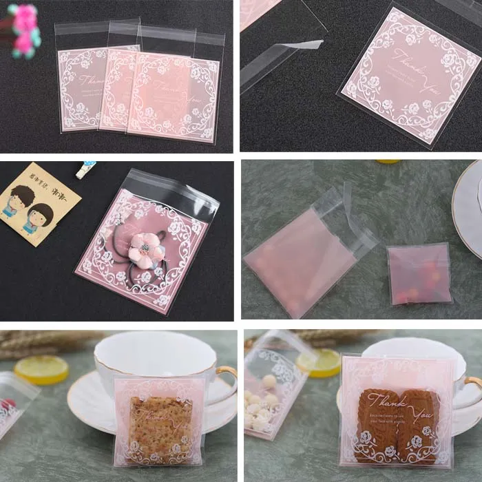 rosa rosa Spitze Candy Cookie Plastiktüten selbstklebend für DIY Kekse Snack Candy DOOKIES Backpaket Dekor Kinder Geschenk Suppli293Q