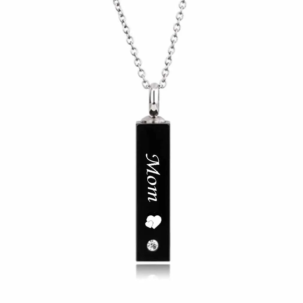 Mom and Dad Black Cube Single Single en acier inoxydable Collier Pendard Kit de remplissage Urne Crémation Bijoux pour Ashes288K