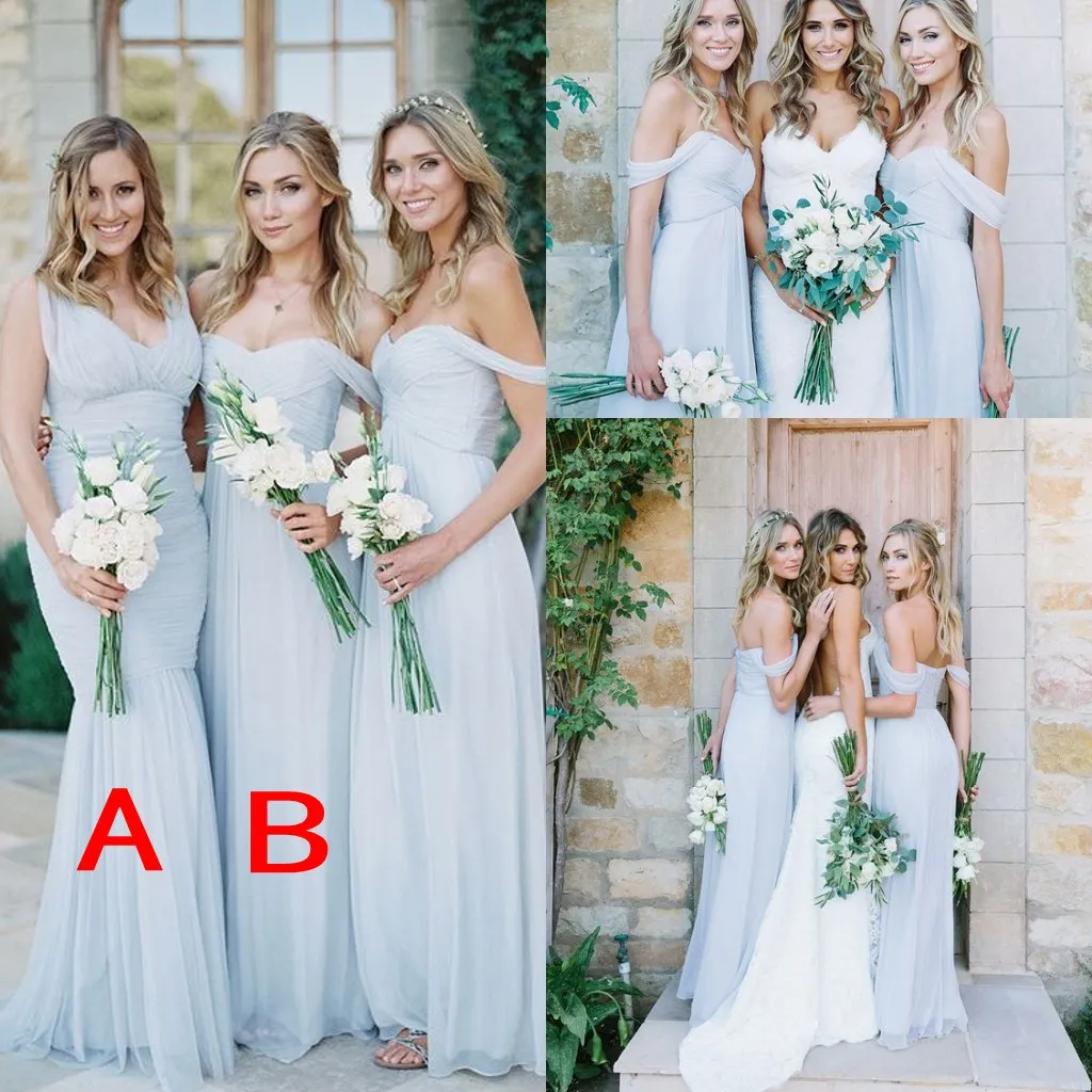 2022 Ice Blue Country Beach Bohemian Cheap Bridesmaid Dresses Convertible Dress Floor Length Pleats Bridesmaid Gowns Ruffles Formal Gowns