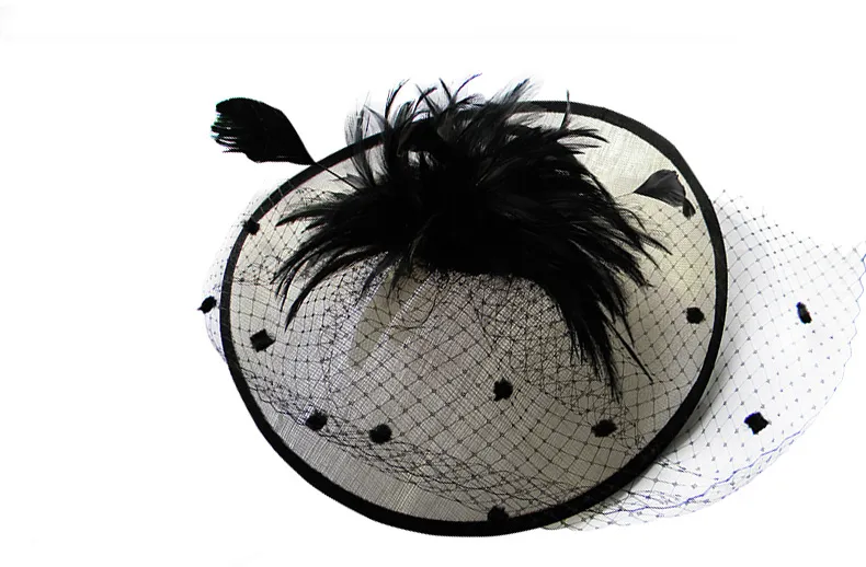 Vintage Lady Black and Ivory Hat Perfect Birdcage Headpiece Head Veil Feather Wedding Bridal Accessories Party Women Bride Fascinator Hat