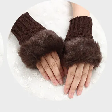 1 par ullblandning faux kanin päls kvinnor fingerlösa handskar stickade virkning vinterhandskar varma mantens gants femme för lady girls218c