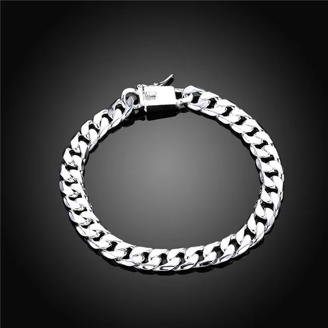 Schiff 8MM quadratische Schnalle Seitenklammer 925 Silber Armband JSPB227 Biest Geschenk Männer und Frauen Sterling Silber vergoldet Kettenglied bra2204