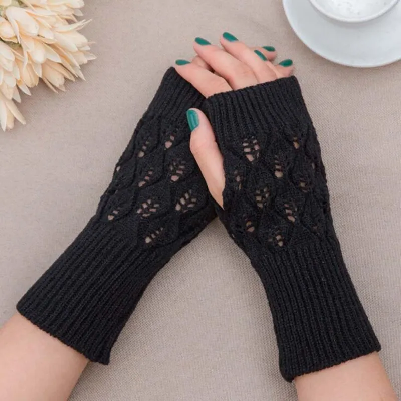 2018 New Winter Women Fingerless Linited Long Gloves Arm Warmer Wool Half Finger Mittens 12ペアLOT209S