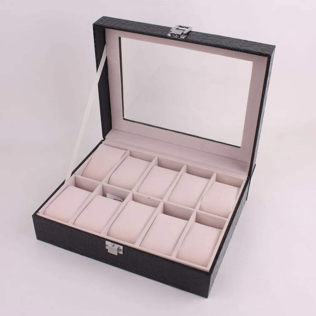 10 12 Slots Uhrenbox Universal Uhren Display Fall Glas Top uhr wickler Schmuck Lagerung Box Armbanduhr Organizer309h