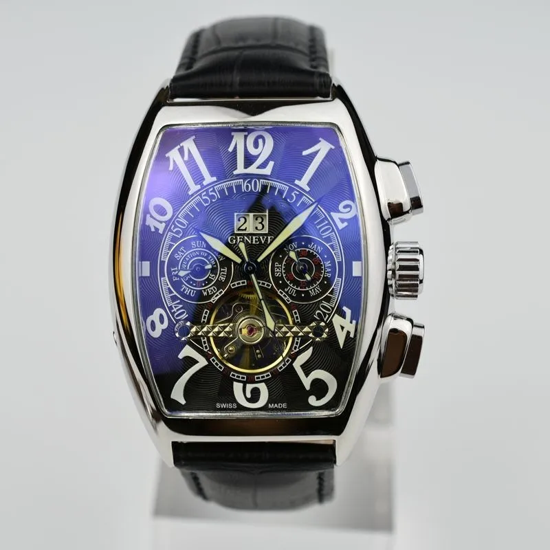 Tourbillon automatique mécanique en cuir hommes montres mode squelette creux jour date hommes montres de créateur cadeaux pour hommes entiers sa339g