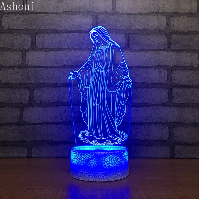 3d akryl led nattljus välsignad jungfru mary touch 7 färg byte av skrivbord lampa party dekorativ ljus julklapp286j