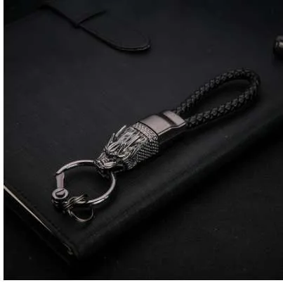 HONEST Dragon Keychains Men Key Chain Car Key Holder Ring Jewelry Bag Pendant Genuine Leather Rope Gift High End Keychain322N