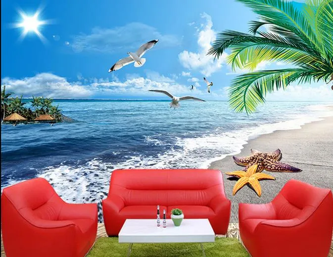 Peinture de plancher moderne 3d Seascape Beach Floor peinture mural-3d pvc wallpaper auto-adhésif peint au sol-3d3019