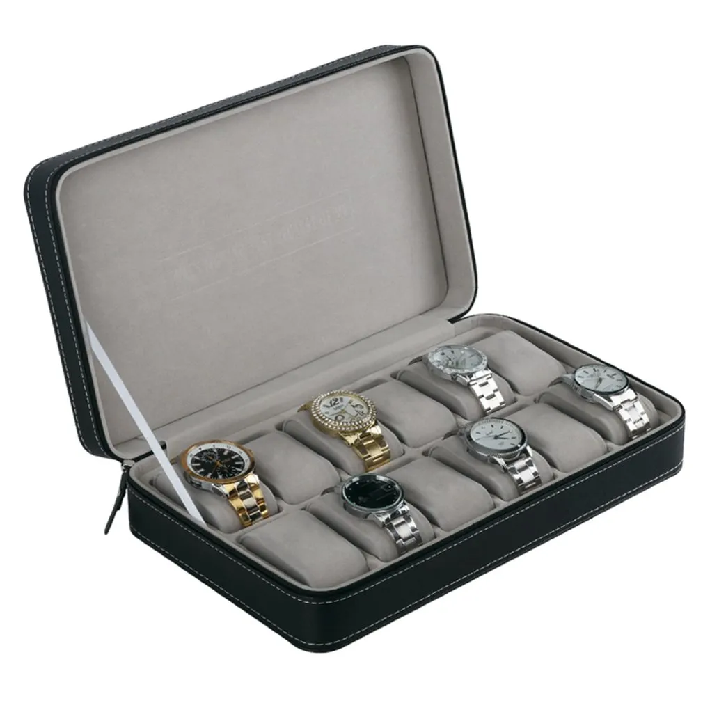Boîte de rangement de montre portable à 12 fentes, étui de rangement avec fermeture éclair, Bracelet multifonctionnel, présentoir de montres, support de montres casket1260L