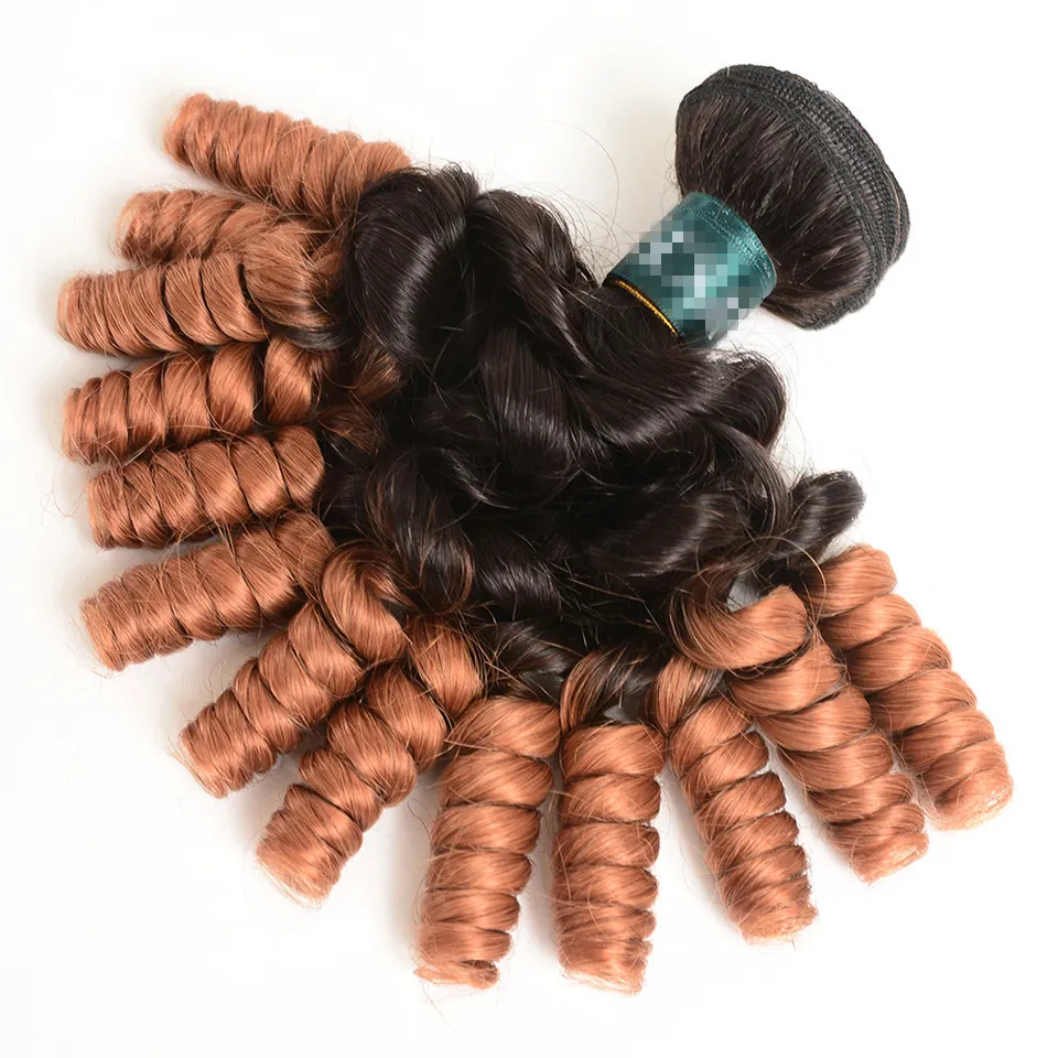Aunty Funmi #1B/30 Medium Auburn Ombre Virgin Brazilian Hair Weave Bundles Romance Curls Ombre Reddish Brown Human Hair Bundle Deals