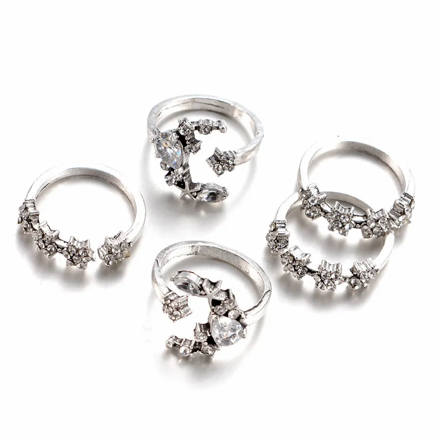 Boho neue Ringe für Frauen Tiny Crystal Moon Finger Knöchel Ring Set Alliance weibliche Schmuckparty Hochzeitsbeutel Femme233z