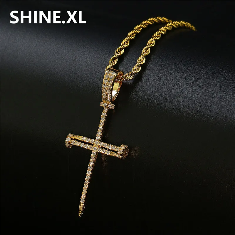 New Ankh Key Netclace Necklace Hip Hop Iced Out Out All Zircon Gold Color Cross Chains for Male Women216N