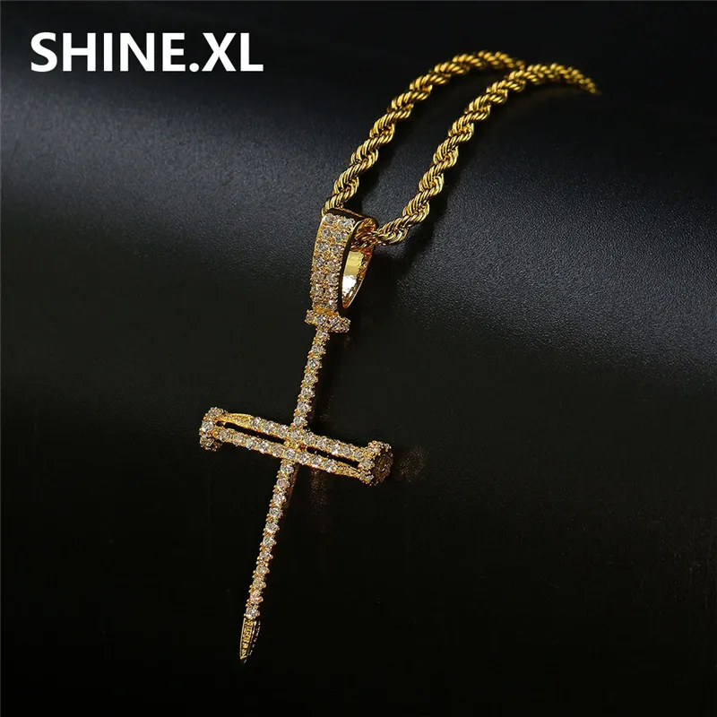 Nuevo collar con colgante de llave Ankh Hip Hop Iced Out All Zircon cadenas cruzadas de Color dorado para mujeres masculinas 2911
