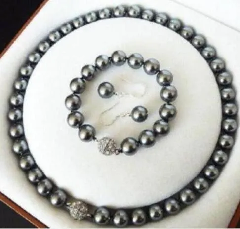 10 мм темно-серый жемчуг Южного моря, ожерелье, браслет, серьги Set233I