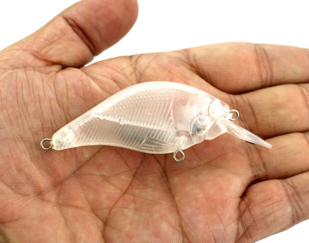 Hengjia 50 pièces leurre de pêche à manivelle appâts avec yeux réalistes 3D non peints plastique dur artificiel Transparent sans crochet 203D