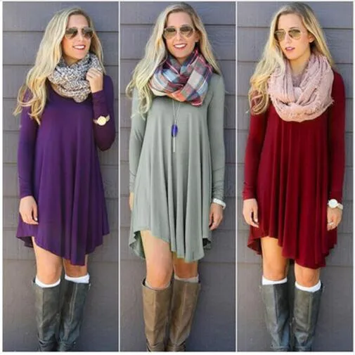 Acquistare Abiti Moda Abiti Donna 2018 Autunno Inverno Dress Donna In  Cotone O Collo Manica Lunga Mini Abiti Di Lana Economico | Consegna Veloce  E Qualità | It.Dhgate