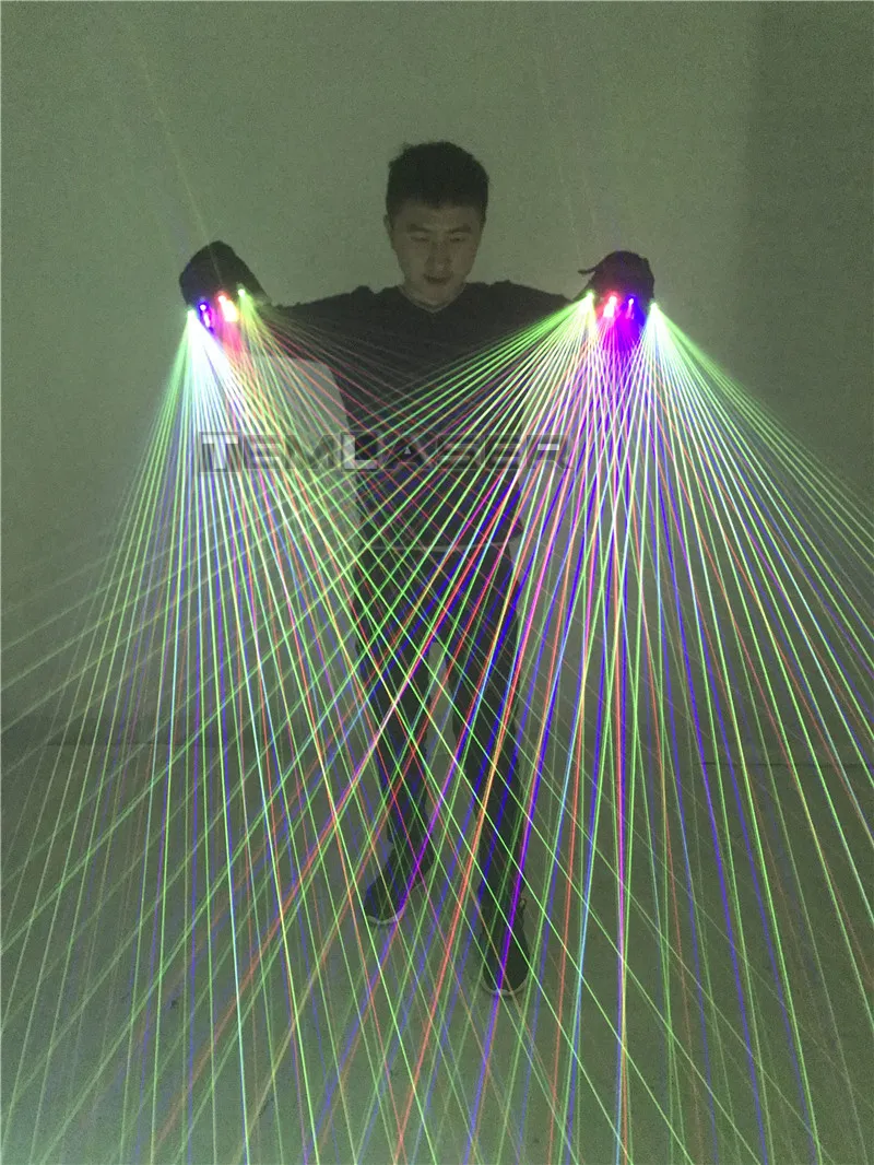 Gants Laser RGB multi-lignes 2 en 1, avec 2 vert, 1 rouge, 1 bleu, flash Laser, costume robot LED, robe lumineuse, bar, fête, music2155