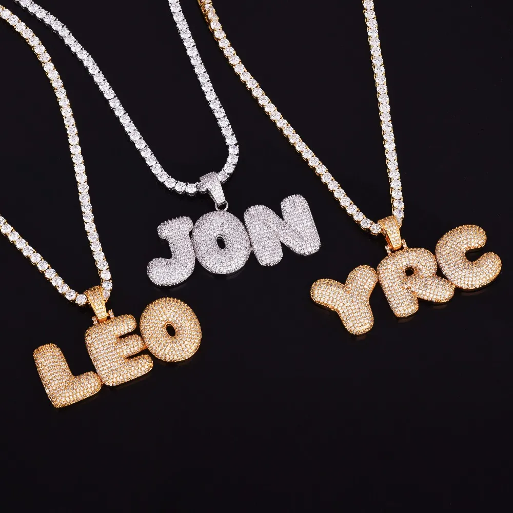 Подвески с буквами на заказ, ожерелья, мужские цирконовые украшения в стиле хип-хоп с 3 мм золотой, серебряной веревкой Chain309B