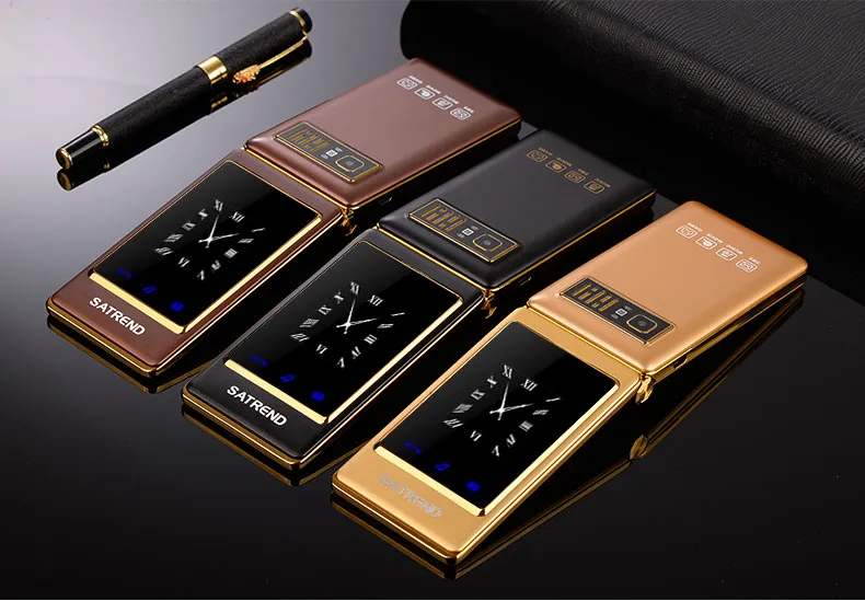 Luxury Flip 3.0 inch Double touch Screen Cell phones Dual SIM Card MP3 FM Gold cellphones Big keyboard letters loudly speaker mobile cellphone