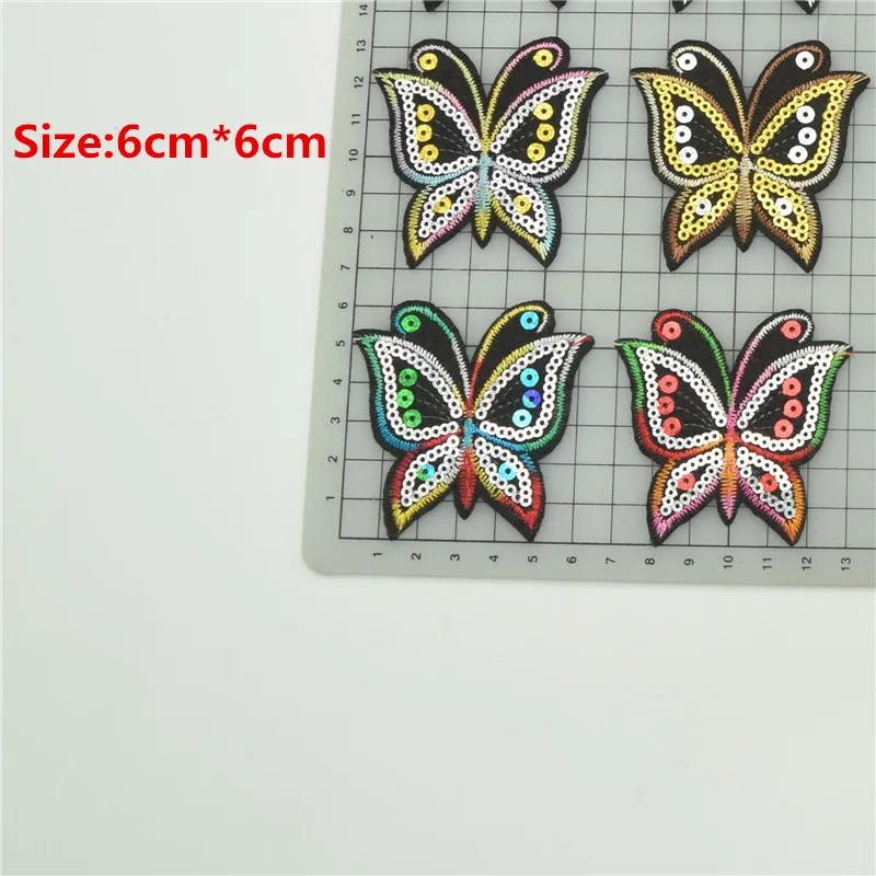 120 Mixed butterfly patches sequin patch set iron on applique sew motif badge fix288E