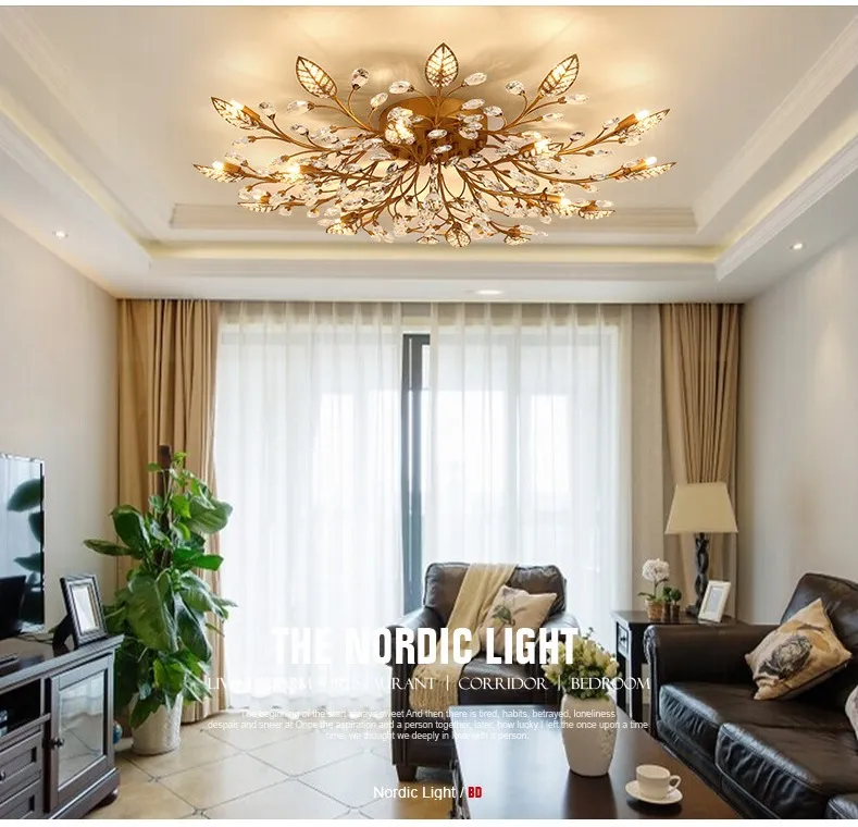Lámparas de araña de techo con montaje empotrado LED de cristal K9 moderno, accesorio dorado y negro, lámparas para el hogar, sala de estar, dormitorio, cocina, 275u