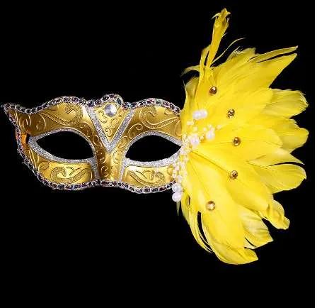 Venezianische Maskerade -Maske auf Stick Mardi Gras Kostüm Eyemask Druck Halloween Carnival Hand Held Stick Federn Party Mask310f