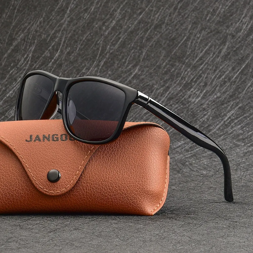 JANGOUL Tortoise Shell Men Women Polarized Sunglasses Driving Mirror Black Frame Eyewear Male Sun Glasses UV400 Night Vison 527271o